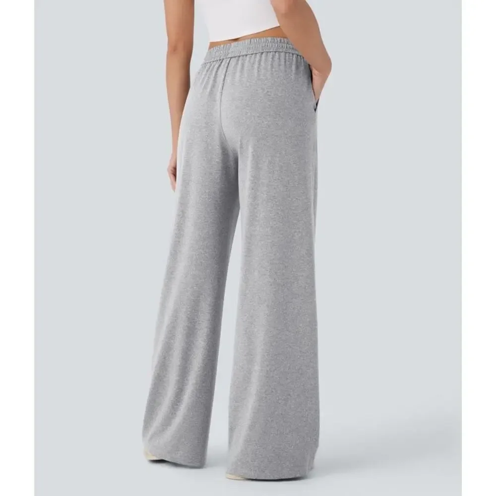 NEW Halara High Waisted Drawstring Wide Leg Pants Fog Gray Lounge Casual Chic XL - Picture 6 of 13